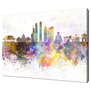 Pintura de acuarela del horizonte colorido de Hong Kong, diseño moderno, decoración del hogar, impresión en lienzo, arte de pared, imagen para colgar en la pared