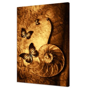 Golden Flying Butterflies Nautilus Shell Fibonacci Spiral Modern Design Home Decor Canvas Print Wall Art Picture Wall Hanging