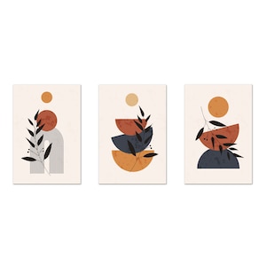 Boho Neutral Abstract Wall Art Prints, Nordic Wall Decor, Geometric Art, Terracotta Orange Set Of 3 Prints, Canvas Print Wall Art Picture
