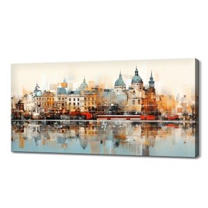 Vienna Capital Of Austria Colourful Canvas Print, Skyline Landmarks Watercolour Painting Style, Modern Home Office Decor, Wall Art Picture