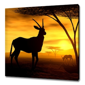 Sunset Over African Oryx Antelope Animal Modern Design Home Decor Canvas Print Wall Art Picture Wall Hanging