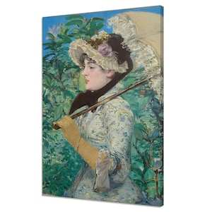 Jeanne (Spring) (1881) Edouard Manet Reproduction, Vintage Painting Canvas Print, Victorian Antique Female With Parasol Portrait Fine Art