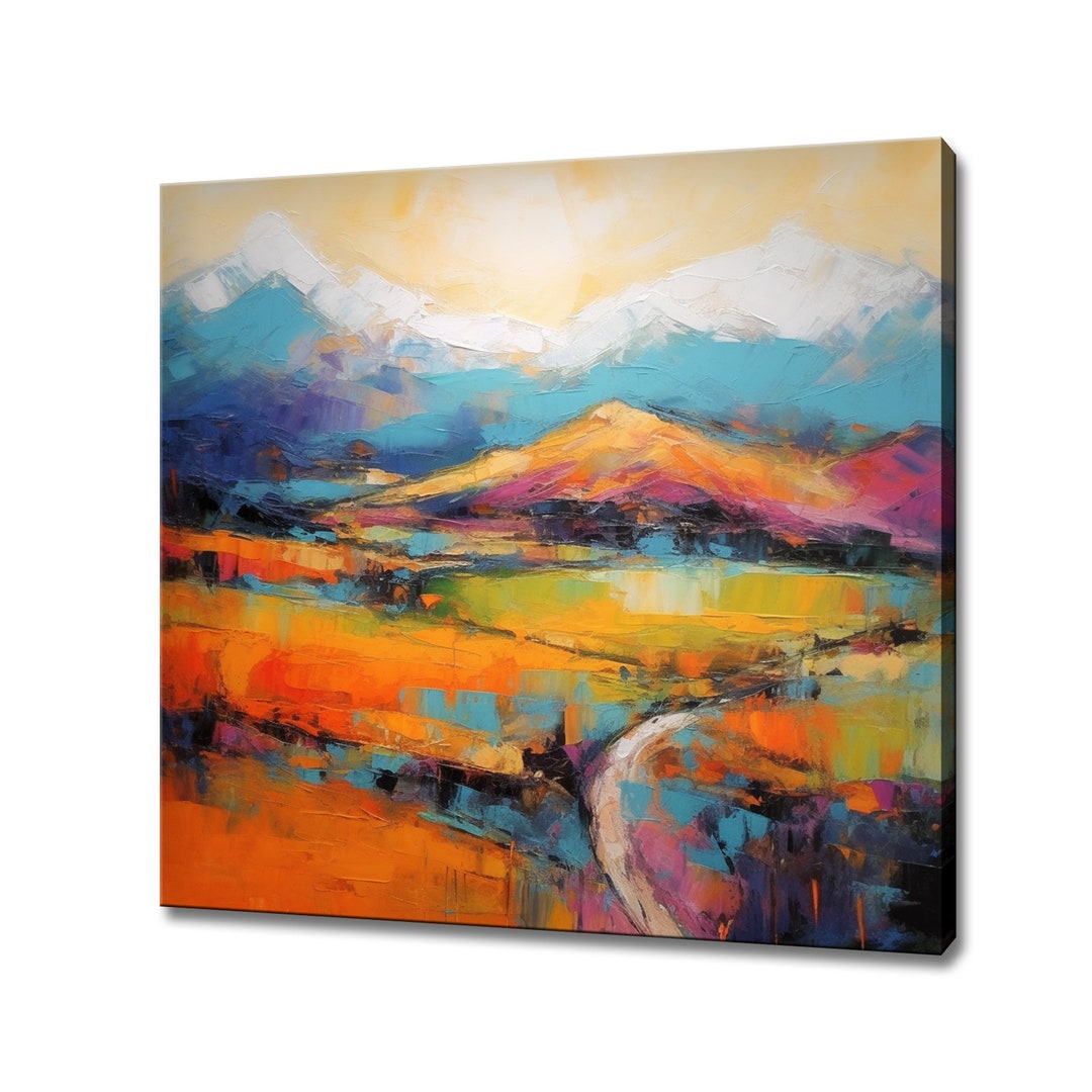 Abstract Colourful Mountains Moonlight Landscape Fields Painting Style ...