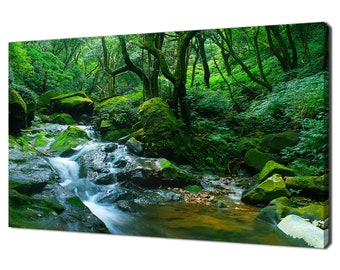 River Cascade In The Green Forest Landscape Modern Design Home Decor Canvas Print Wall Art Picture Wall Hanging