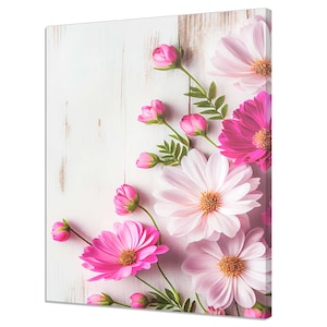 Beautiful Pink Delicate Daisy Flowers Modern Floral Design Canvas Print Home Decor Wall Art Picture
