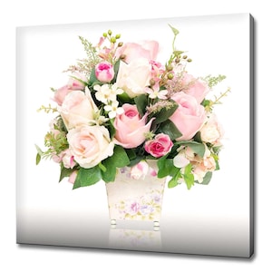 Beautiful Pink White Cotton Roses Flowers Modern Floral Design Home Decor Canvas Print Wall Art Picture Wall Hanging