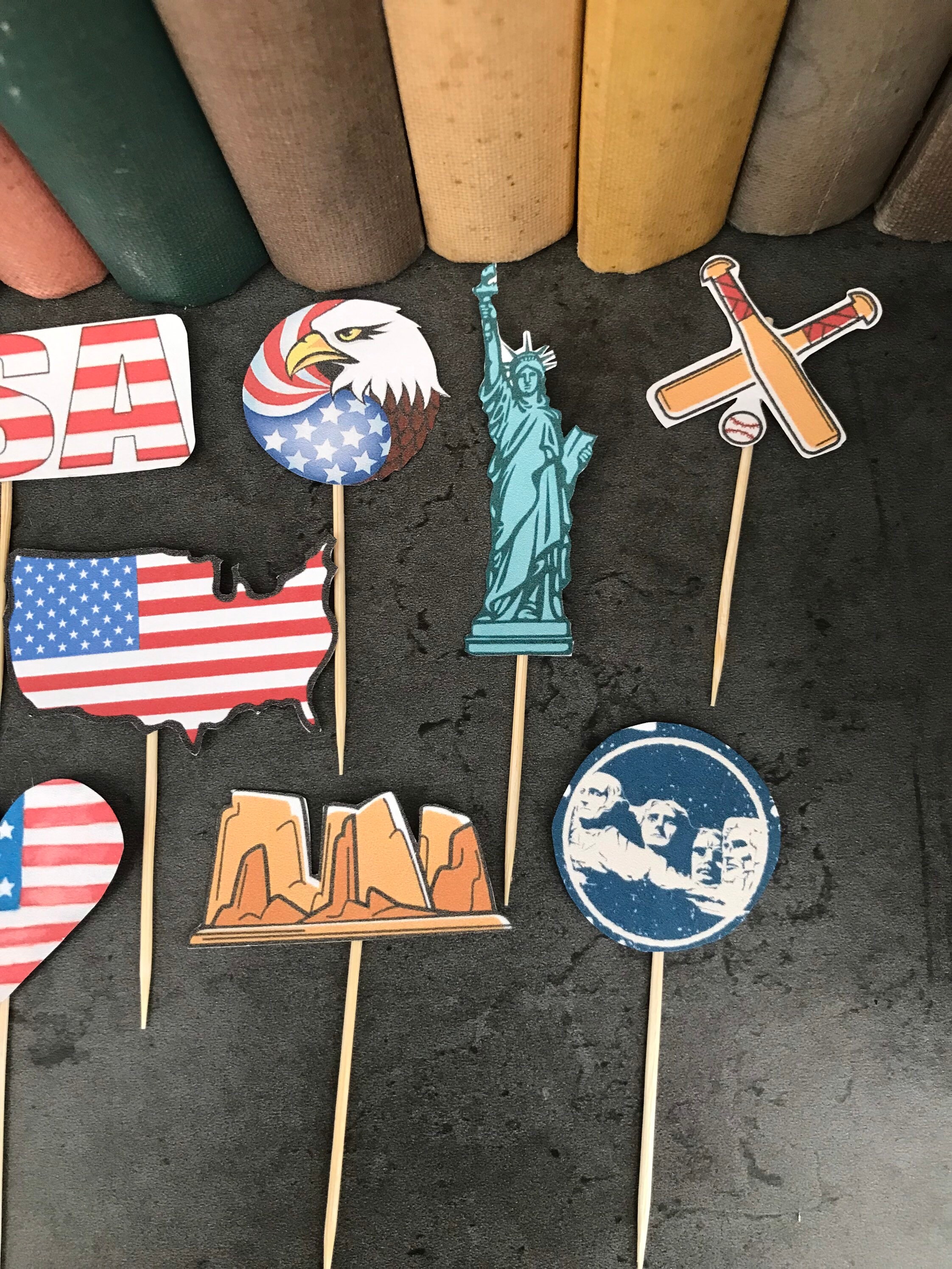Paper, Party & Kids Cake Toppers 24 or 36 American USA themed cupcake