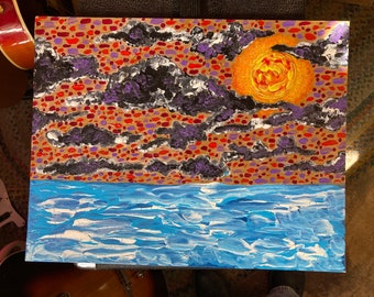 Abstract acryl zonsondergang op de zee schilderij