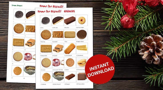 Christmas Biscuit Picture Quiz Printable | UK Biscuits Trivia Game | Fun Christmas Party Quiz | Instant Download Festive Family Activity