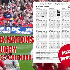2025 Six Nations Rugby Fixtures and Calendar | A4 Printable | Rugby Fan Schedule and Planner