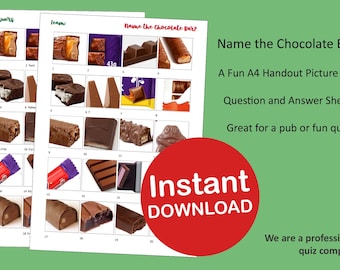 Chocolate Bar Picture Quiz – Printable Christmas Party Game, Pub Quiz, Family Game Night, Instant Download
