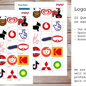 Logo Picture Quiz - Test Your Knowledge of Famous Brands - Perfect for Pub Quizzes, Christmas, or Family Fun - Printable A4 Sheets