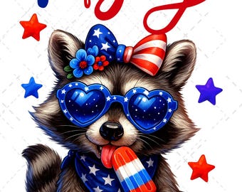 Patriotic Racoon 4th of July PNG | USA Summer Design (Digital Download)