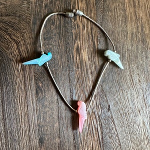 Vintage silver bracelet with mother of pearl parrot beads