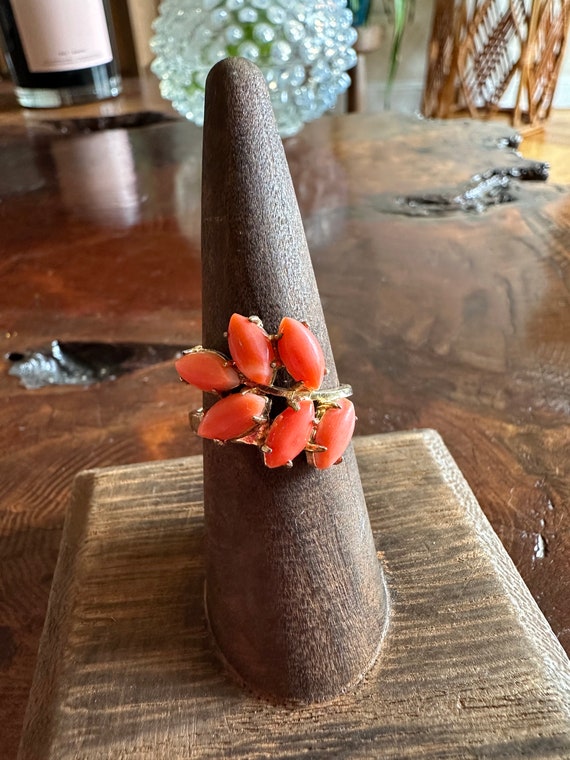 Vintage gold tone and coral ring