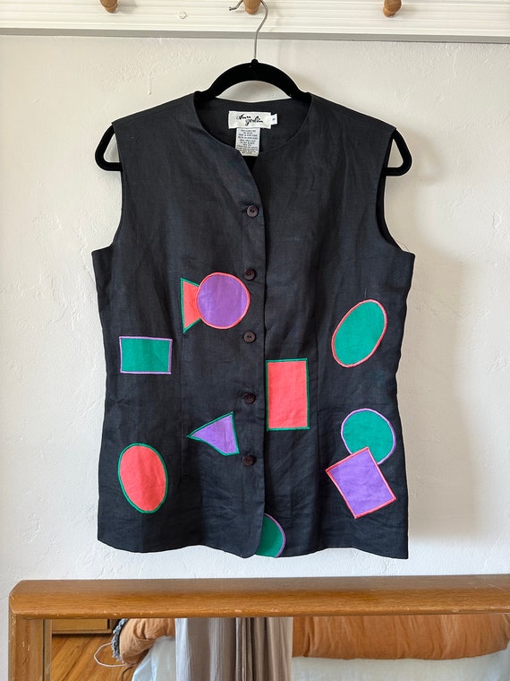 Women’s Vintage Ann Gerlin Black Linen Vest with A