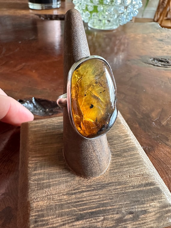 Vintage sterling silver and amber ring