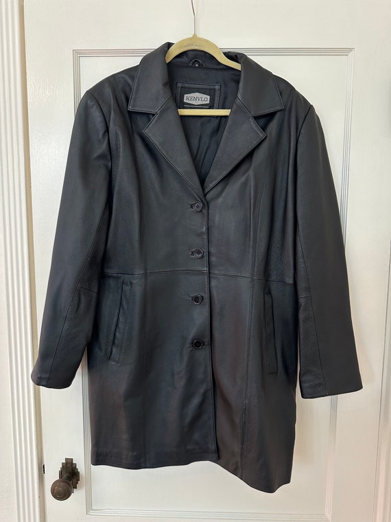 Vintage 90s black leather trench coat