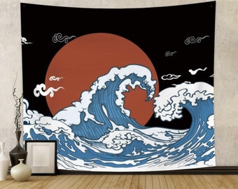 The Great Wave Tapestry OFILA Japanese Wave Wall Hanging Japanese Wall Hanging For Living Room, Japanese  Wall Tapestry