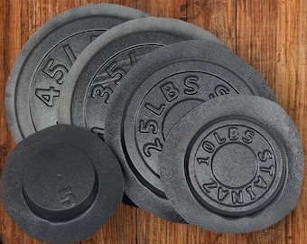 Olympic Weight Plate Molds for Concrete, 5 Mold Set (45lb, 35lb, 25lb, 10lb, 5lb, + 10 PVC Sleeves)