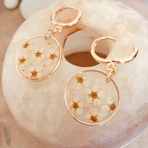 Boho earrings, powdery white flowers