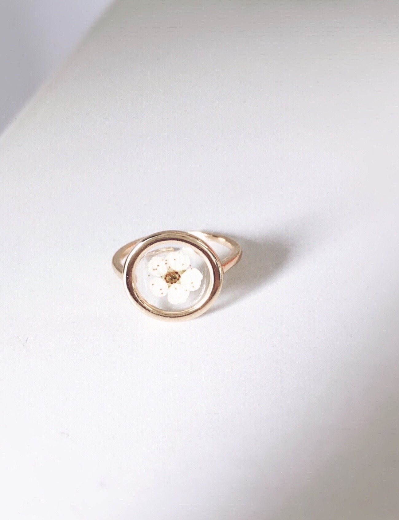 Bague Fleur Séchée Plaquée Or Pour Femmes - Cœur En Acier Inoxydable, Design Artisanal, Pour Quotidien Et Occasions - 2