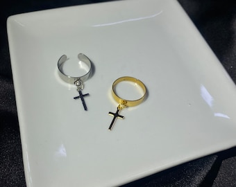 Bague breloque pendentif Croix en acier inoxydable (dorée ou argentée), bague chrétienne acier inoxydable, pendentif Crucifix Jesus Christ