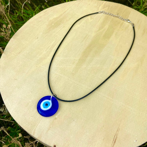 Collier cordon noir avec breloque mauvais oeil en verre acier inoxydable, collier pendentif oeil bleu de protection contre mauvais oeil