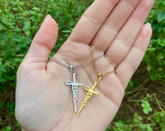 Christlicher Schmuck | Jesus-Kette mit christlichem Kreuz-Anhänger aus Edelstahl, Kruzifix-Halskette aus Edelstahl, Kreuz-Halskette