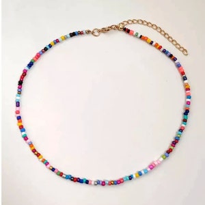 Multicolored (or simple) bead necklace in stainless steel, colorful seed bead necklace in stainless steel, colorful summer bead necklace