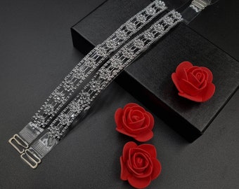 Decorative bra straps jewelry hand made transparent MARGARET BS002373