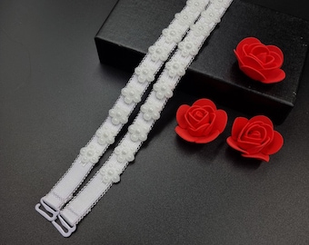Decorative bra straps hand made white flowers Daisy BS002362