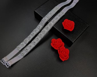 Decorative bra straps jewelry hand made white MARGARET BS002365