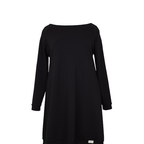 Stockrose Schwarz Sweatshirt Langarm Kleid Große Größen Plus Size