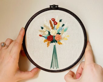 Handmade Embroidered Hoop, Embroidery Hoop Arts, Embroidery Decor, Wall Hanging, Embroidery Home Decor, Embroidered Bouquet on Hoop