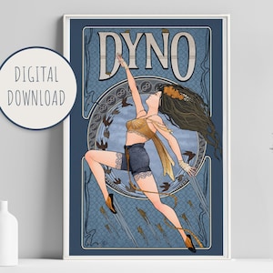 Rock Climbing Printable Poster, Art Nouveau print, woman climber, climbing wall art, Climbing art, Rock Climbing Gift, Climbing printable