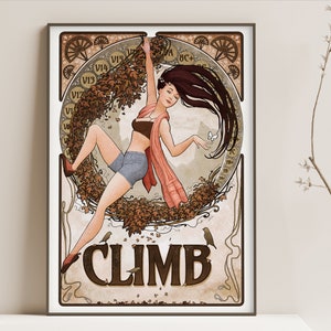 Rock Climbing Poster, Art Nouveau Print, Rock Climbing Gift, Rock climbing wall art, Climbing art, Climbing print, Bouldering Art, Climb Art