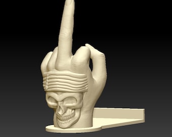 middle finger phone holder stl file skull theme