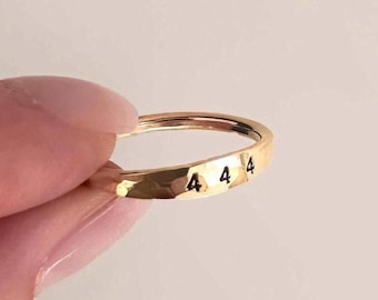 Anillo con número angelical relleno de oro 1111 444 777, sincronicidad, manifestación espiritual, estampado, regalo minimalista para ella