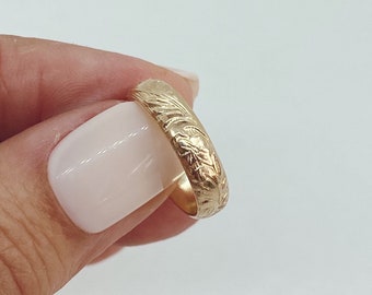 Vintage floral thick band; floral thick band,floral gold band ring,stacking ring, engagement ring, wedding band; vine band,Mother’s Day gift