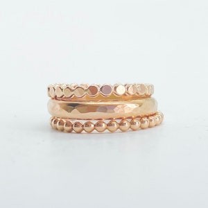 Ring set, 3 stackable rings, gold fill ring, stacking ring, hammered ring, beaded ring, dainty ring, Mother’s Day gift; gift for her, sta