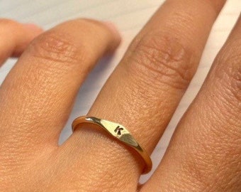 Tiny signet ring, initial ring,  signet ring - gold stacking ring - gold ring - simple gold ring - gold filled ring,  - sterling silver