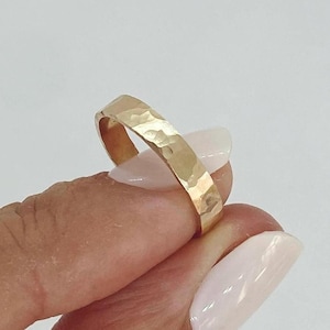 Hammered Gold Filled Ring Minimalist Rectangle Wide Band Textured Ring Silver Stacking Ring Unisex Wedding Band Gift For Her Or Him