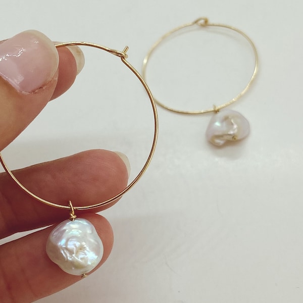 Keshi petal pearl hoops, pearl hoops, gift for her, bridal earrings,summer earrings, gold, Sterling silver,dainty earrings, mothers day gift