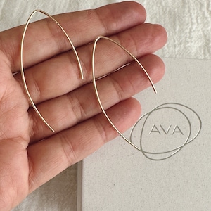 Minimalist earrings, thin open hoops, large arc open hoops, dainty delicate earrings, wishbone hoop earrings, gold earrings, almond hoops