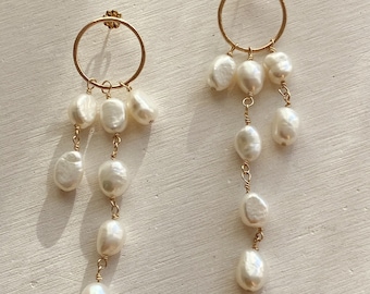 Pearl drop long earrings; wedding earrings; dangle drop earrings; bride earrings; statement earrings,bridal jewelry, Mother’s Day gift