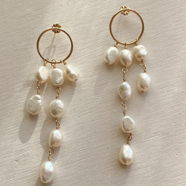 Pearl drop long earrings; wedding earrings; dangle drop earrings; bride earrings; statement earrings, night out earrings; bridal jewelry