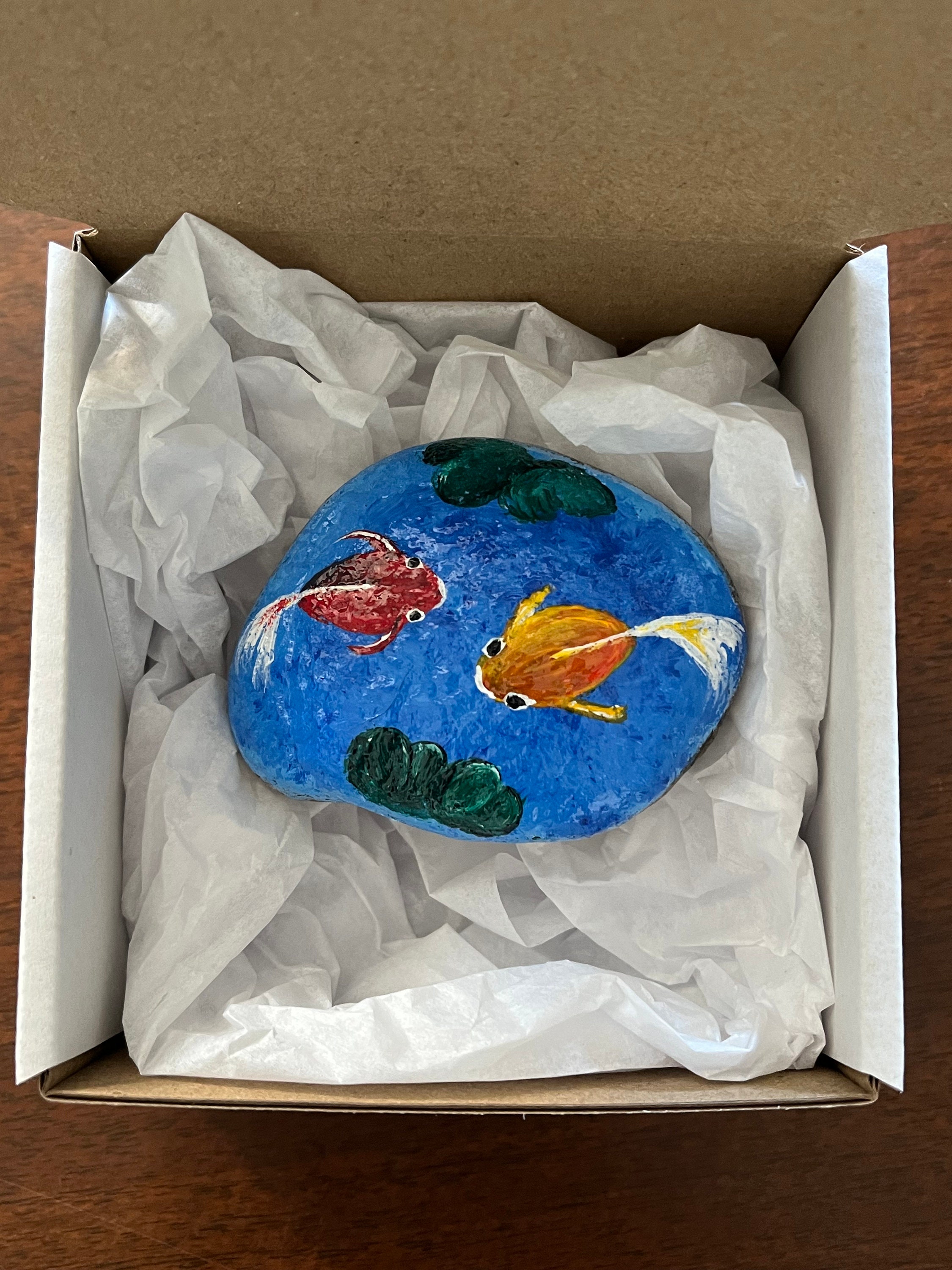Hand Painted Rock Art Fish Pond Koi Coastal Decor Goldfish Stone Rock ... - Goldfish Decorative Rocks