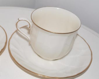 Tazas y platillos Mikasa x2 - Vajilla vintage de seda hilada color marfil fino - Preciosa vajilla japonesa