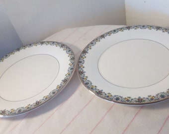 2x Royal Doulton 'FLOWERLACE' Dinnerplates - H5013 plate 27cm- GC- Platinum trim